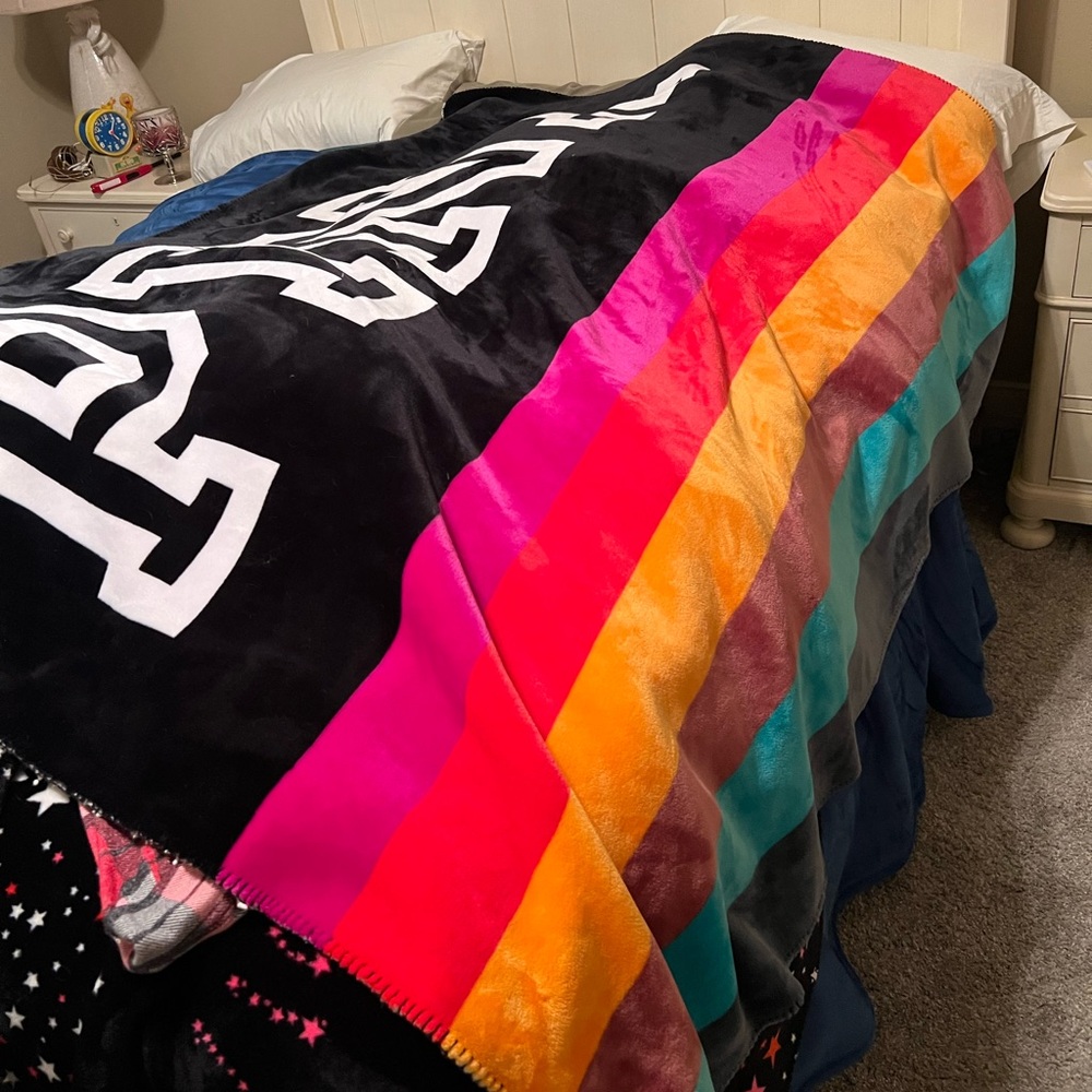 VS PINK large rainbow Sherpa blanket